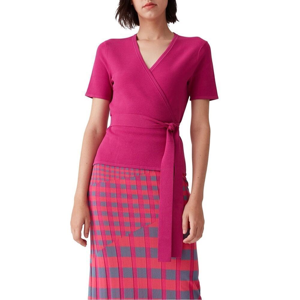 DVF Mirella Stretch-Milano Knit Wrap Top Sz S
